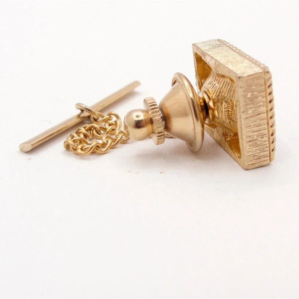Vintage Swank Blue Aquamarine Crystal Gold Tone Square Rope Border Men Tie Tack
